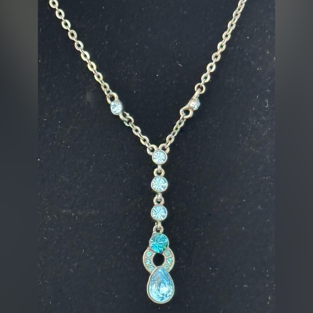 Givenchy oxidized silver tone necklace with drop stationary pendant
